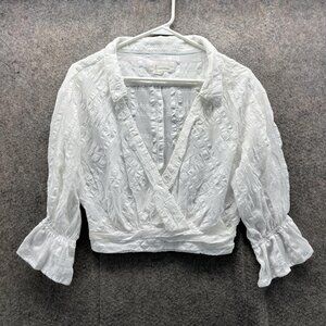 Anthropologie Shirt Womens Small White Textured Wrap Crop Blouse Top Boho